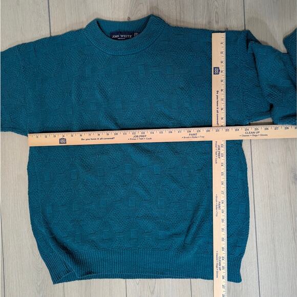 VTG John Weitz 100% cotton teal size L knit geometric sweater funky colorful - Picture 4 of 5